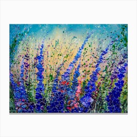 Blue Summer Skies A Meadow Flowers   Canvas Print