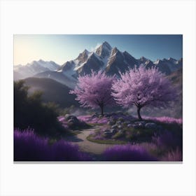 Plum Trees Spreading On Mountainside Canvas Print