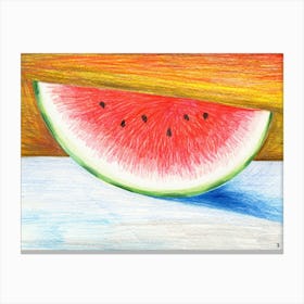 Watermelon Drawing Hand Drawn Colored Pencils Still Life Modern Bright Colorful Kitchen Dining Canvas Print