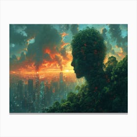 Digital Fusion: Human and Virtual Realms - A Neo-Surrealist Collection. City Of Trees Canvas Print