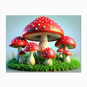 Red And White Mushrooms In The Grass Canvas Print