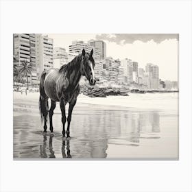 A Horse Oil Painting In Ipanema Beach, Brazil, Landscape 2 Canvas Print