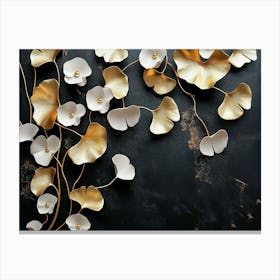 Floral With Golden Ginko Biloba Leaves and White Flowers Canvas Print