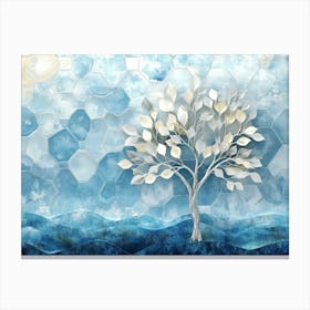 3d Tree with Silver and Light Green Leaves Canvas Print