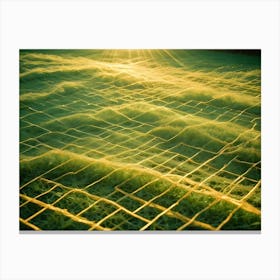 Protective Yellow Plastic Mesh Covering Fresh Green Grass With Bright Sun Shining Down Canvas Print