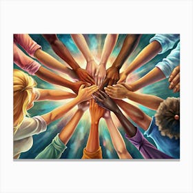 Hands Of Different Ethnicities Joined Together Canvas Print