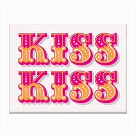 Kiss Kiss Carnival Style Typography Pink And Orange Canvas Print