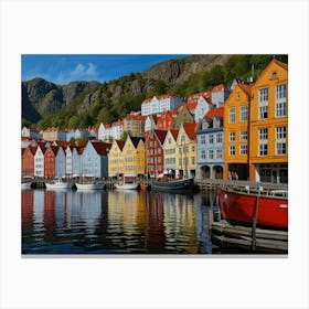 Colorful Houses In A Harbor art Canvas Print