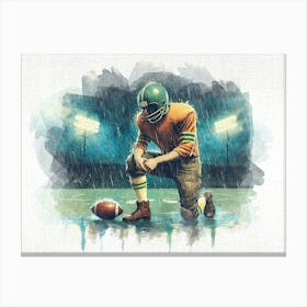 Football Player In The Rain Retro Watercolor 1 Canvas Print