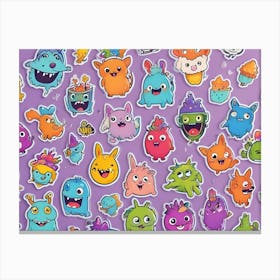 Collection Of Colorful, Cartoonish Monsters With Playful Expressions Canvas Print