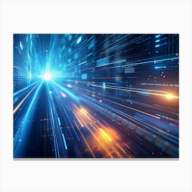 An Abstract Digital Image Of A Tunnel Of Light With Data Streams And Glowing Lines Canvas Print