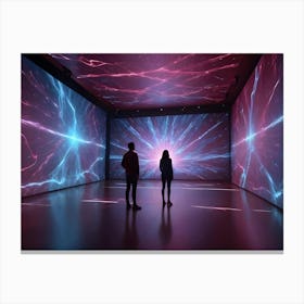 Two People Silhouetted Against A Large Screen Displaying A Digital Image Of A Galaxy With Swirling Energy And Light Canvas Print