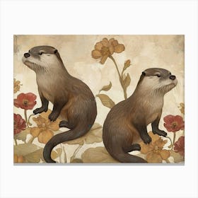 Floral Animal Illustration Otter 2 Canvas Print