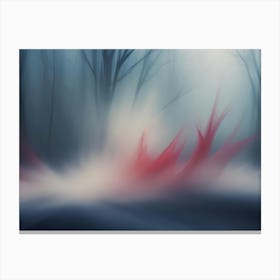 Abstract Image Of A Forest Scene With Red, Glowing Lights In The Fog Canvas Print