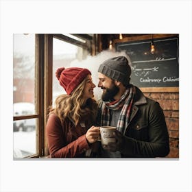 Couple Drinking Coffee In A Cafe Canvas Print