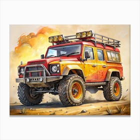 Red Off Road Vehicle With Yellow Details And A Rooftop Rack Canvas Print