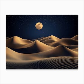 Abstract Sand Dunes Landscape with Moon at Night 1 Canvas Print