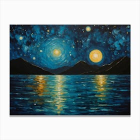 Starry Night Over Lake 1 Canvas Print