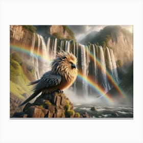 Lion-Bird at Waterfall Fantasy Canvas Print