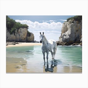 A Horse Oil Painting In Praia Da Marinha, Portugal, Landscape 4 Canvas Print