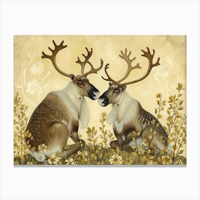 Floral Animal Illustration Caribou 2 Canvas Print