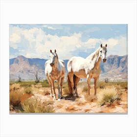 Horses Painting In Arizona Desert, Usa, Landscape 4 Canvas Print