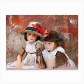 Two Little Girls In Hats Canvas Print