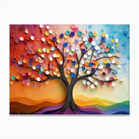 3d Colorful Tree With Hanging Branches And Multicolored Painting Canvas Print