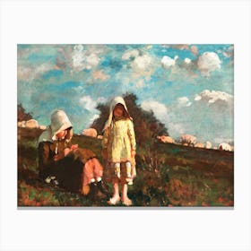 Two Girls With Sunbonnets In A Field (1878), Winslow Homer Canvas Print
