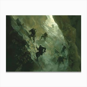 A Painting, An Illustration, Dnd Art, Mtg Art, Lord Of The Rings, An Orc Horde Of 5, 5 Orcs, Orcs With Spears Hammers Axes And Armour, Orcs And Ogres, Orcs In Armour, Orcs Are Climbing Rock Inside An Old Mine, Orcs Climbing Looking M Toile