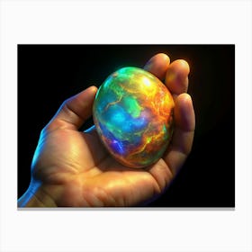 Hand Holding A Colorful Egg With Lightning Inside Canvas Print