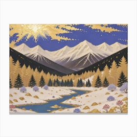 Gilded Frost: Mountains and Creek in Harmony Canvas Print