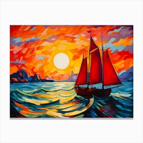 Boat In Light Red Seas Canvas Print