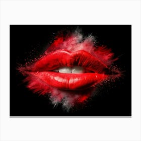 Red Lips In A Cloud Of Red And White Powder Canvas Print