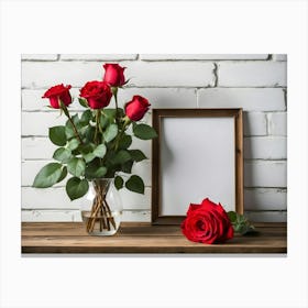 Red Roses And Frame Canvas Print