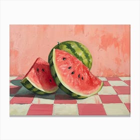 Watermelon Pink Checkerboard 4 Canvas Print