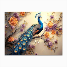 Peacock On Branch 3 Canvas Print