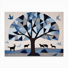 American Quilting Inspired Minimalist Folk Art with Sky Tones, 1385 Canvas Print