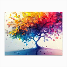 Elegant Tree with Colorful Leaves Illustration Canvas Print