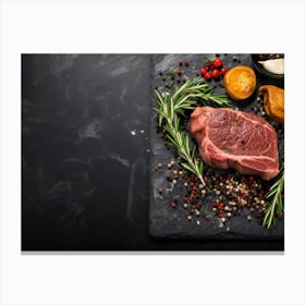 Steak On A Black Slate 1 Canvas Print