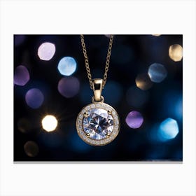 Close Up Of A Shimmering Diamond Pendant Catching Reflections Of A Galaxy Themed Party With Soft Bl (5) Canvas Print