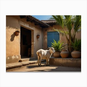 Goat In Front Of A House 2 Canvas Print