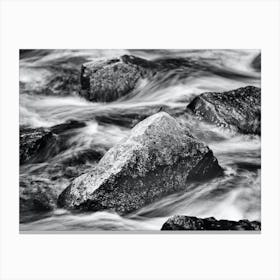 Black And White River Rocks Canvas Print