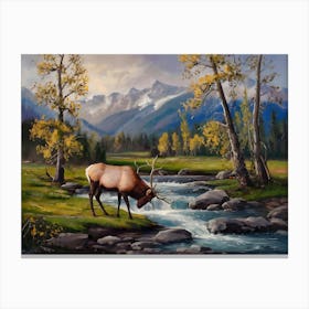 Elk By The Stream 2 Canvas Print