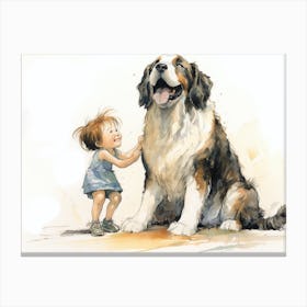 Little Girl And St. Bernard 1 Canvas Print