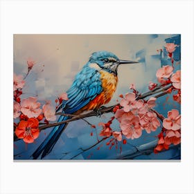 Vibrant Bluebird on Blossom Branch | Nature-Inspired Art Print | Modern Wall Decor Canvas Print