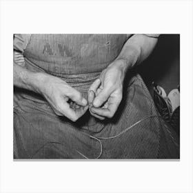 Threading A Needle With Waxed Thread, Bootmaking Shop, Alpine, Texas By Russell Lee Canvas Print