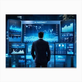 Businessman Looking At Stock Charts Canvas Print