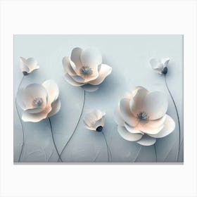 3d Art With Simple Floral Painting Light Blue Canvas Print