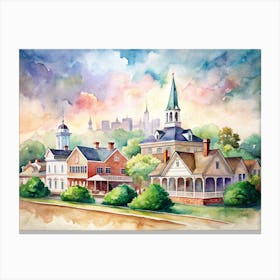 Watercolor Of A Small Town Canvas Print